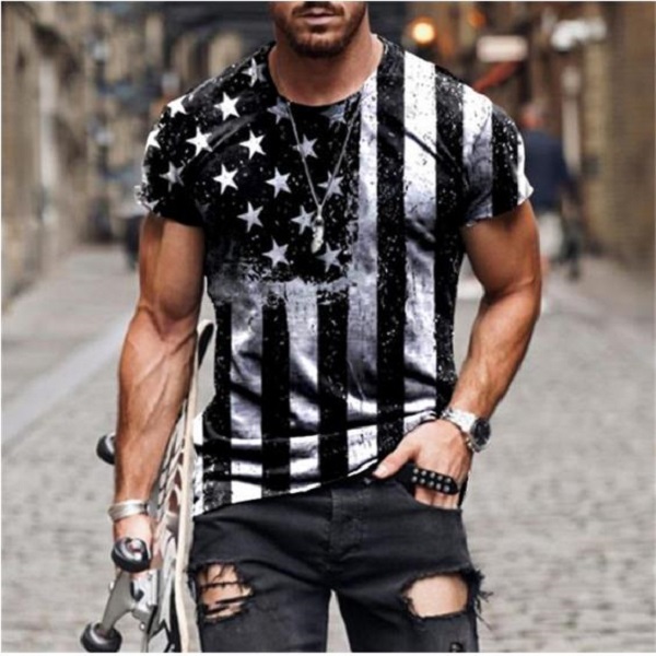 

National flag Tough Guy Flag Men' T-Shirts Graphic Optical Illusion Short Sleeve Party Top Street Punk Goth Crew Neck Summer, 11