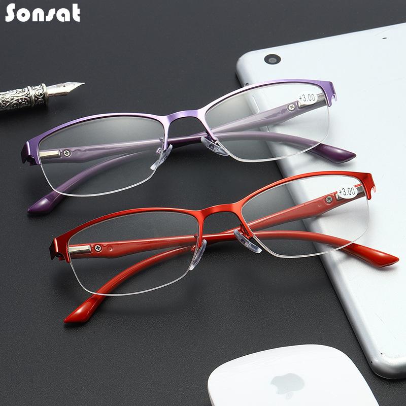 

Sunglasses Elegant Ladies Reading Glasses Fuchsia Metal Alloy Half-frame Presbyopic Eyewear TR90 Spring Leg Eyeglasses For Women