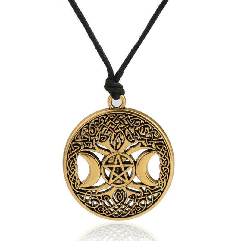 

Pendant Necklaces Viking Knot Wicca Triple Moon Goddess Pentacle Necklace Tree Of Life Amulet Choker Man Woman Witchcraft Jewelry Bijoux, Silver