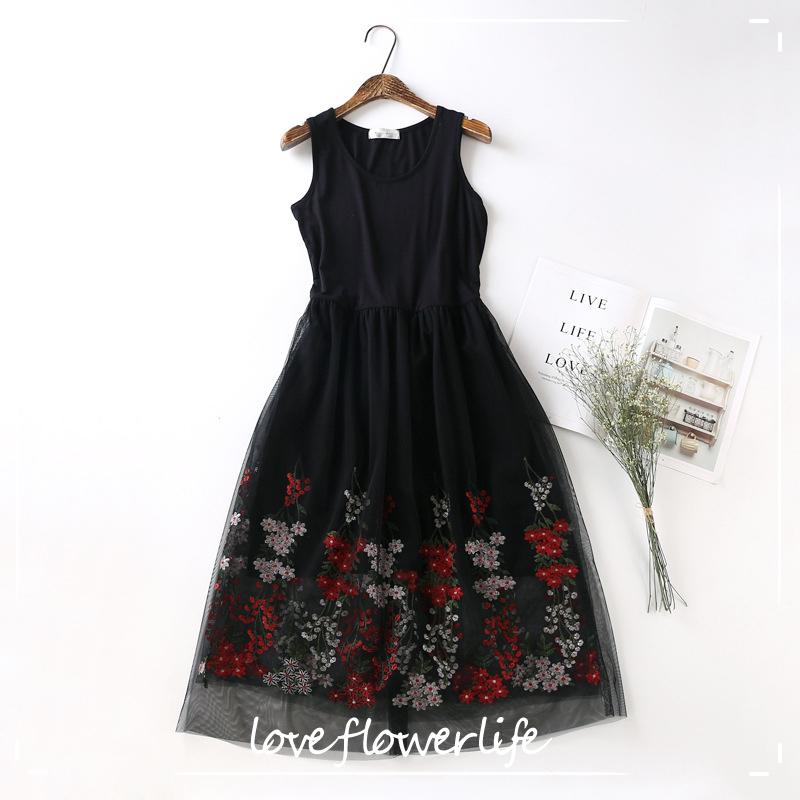 

Sexy Tank Patchwork Mesh Embroidery Dress Women Tulle Gauze Lace Long Dress Sleeveless Modal Dresses Vestidos ZY40 210521, White tank