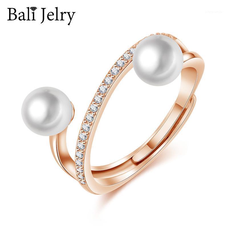

Cluster Rings Bali Jelry Trendy Pearl 925 Silver Jewelry Zircon Gemstones Open Ring Fine Accessories For Women Wedding Engagement Party, Golden;silver