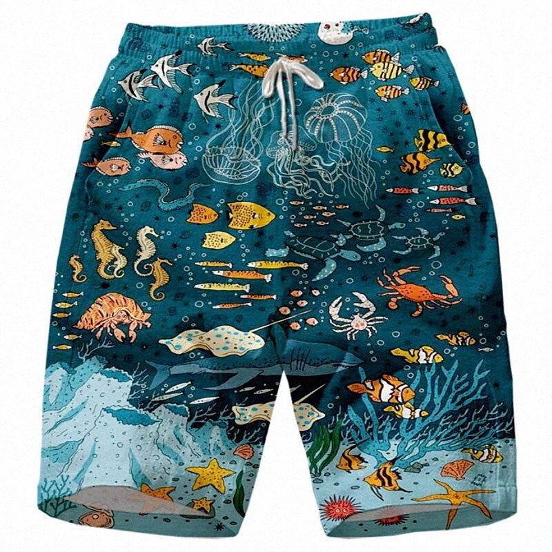 Men's Casual Shorts Chinos Shorts Mesh Print Knee Length Pants Casual Holiday Inelastic Ocean Animal Breathable Sports Mid Waist Black Green Bl