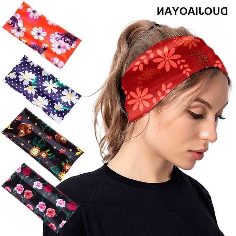 

small New floral print fresh elastic Bohemian sports Yoga wide brimmed hair band
