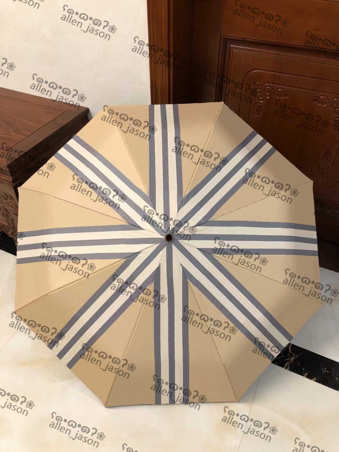 

Khaki Plaid Umbrellas Hipster Automatic Folding Designer Umbrellas Top Quality Outdoor Travel Luxury Multifunction Sun Umbrellas, As pic;with box