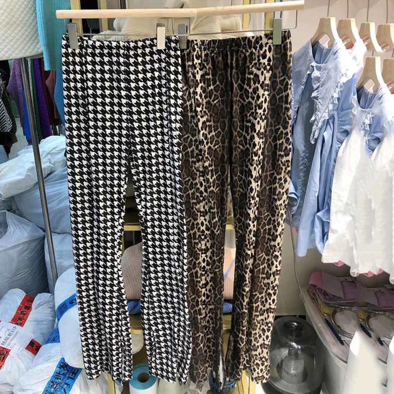 

Women's Pants & Capris Leopard Print Wide-leg High-waist Autumn And Winter Retro Straight Pleated Casual, Black