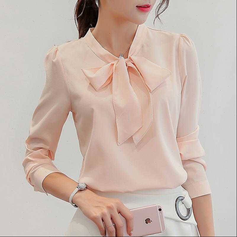 

women shirt spring korean white casual long sleeve woman streetwear slim chiffon blouse elegant office ladies