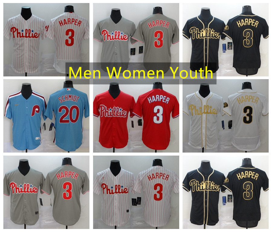 

Philadelphia Phillies Baseball Jerseys 3 Bryce Harper 20 Mike Schmidt Baseball Jersey White Home Player men women youth, Blue;black