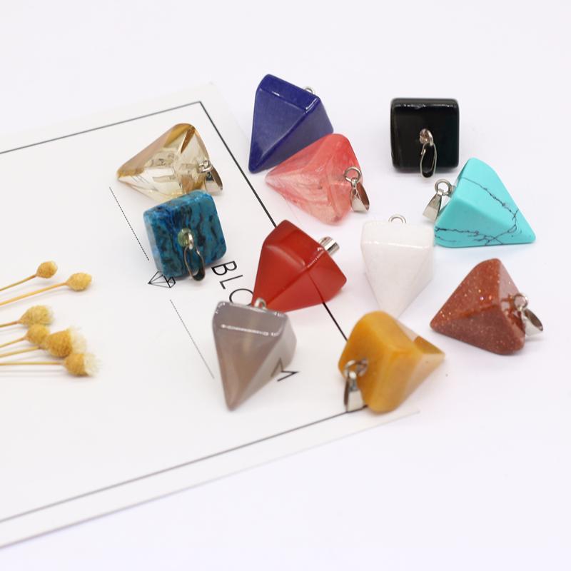 

Charms 2021 Natural Stone Semi-precious Rough Pyramid Shape Pendant For Making DIY Necklace Accessories Exquisite Jewelry Gifts, Bronze;silver