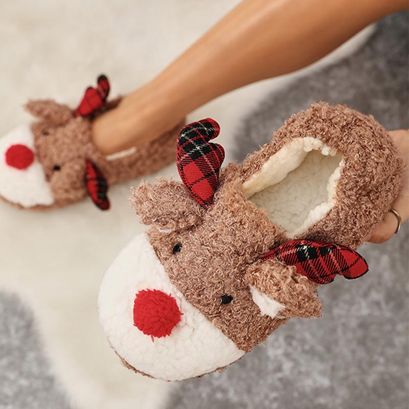 

Slippers Christmas Women Female Short Plush Indoor Cotton Shoes Ladies Warm Non-Slip Animal Prints Cartoon Women's Footwear, Bn