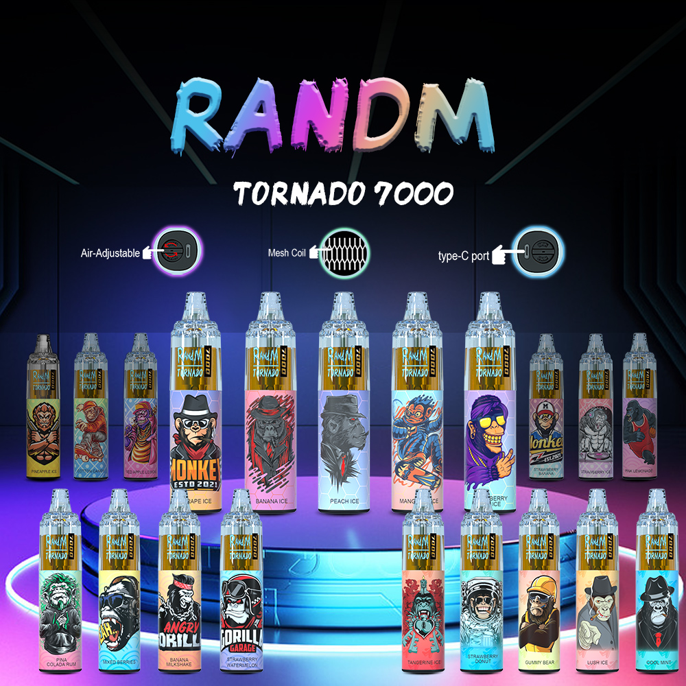 

Original RandM Electronic Atomizer E Cigarette Rechargeable Battery Tornado 7000 Puffs Vape Pen Multi Flavors Vaporizer GORILLA GARAGE Appearance RGB Light