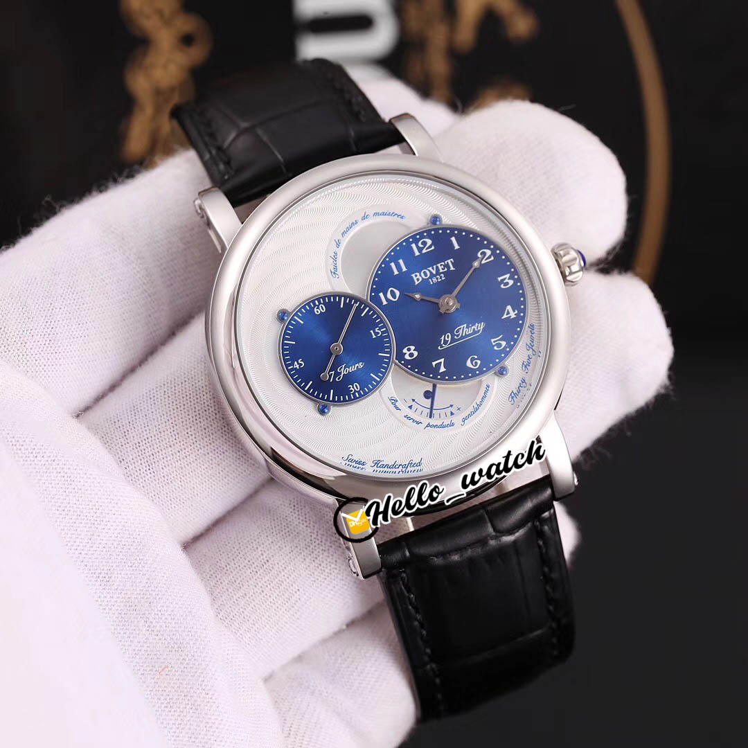 

42mm Bovet 19Thirty Dimier Watches RNTS0008 Automatic Mens Watch White Dial Blue Subdial Steel Case Leather Strap HWBT Hello_Watch, Customized waterproof service
