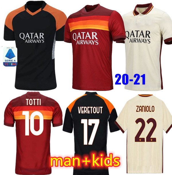 

ROMA Soccer jersey ZANIOLO DZEKO PASTORE TOTTI KLUIVERT KOLAROV AS 21 football shirt 2021 Men + Kids kit uniforms maillot 999, Black;yellow
