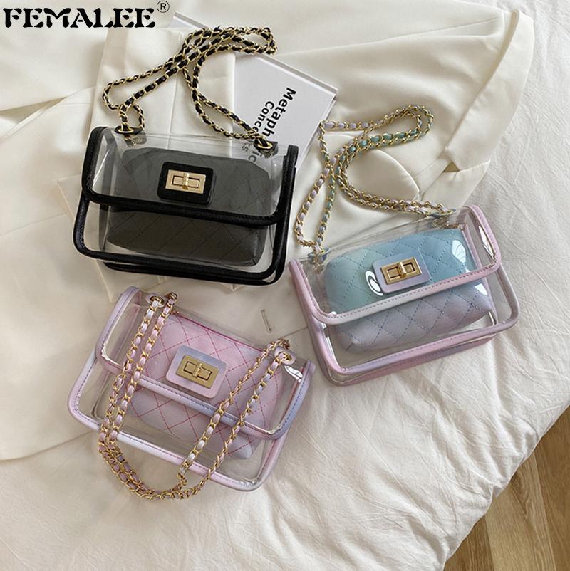 

Shoulder Bags Clear Designer Women Flap Handbags Fashion Chains Pvc Elegant Crossbody Sac Luxury Transparent Mujer A Main, Black