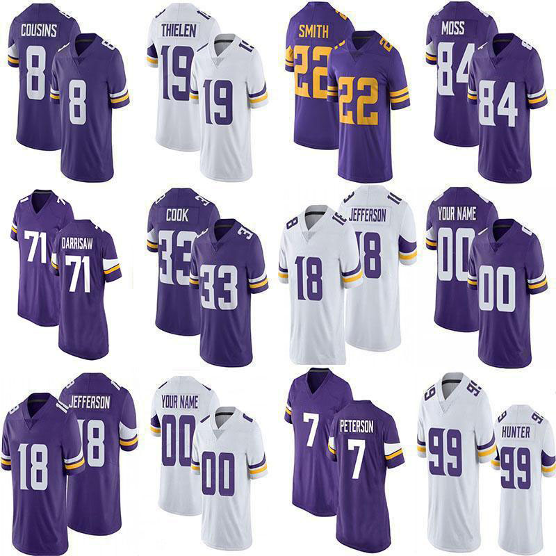 

18 Justin Jefferson 71 Christian Darrisaw Custom Football Jerseys Patrick Peterson Randy Moss Adam Thielen Kirk Cousins Dalvin Cook Danielle Hunter Harrison Smith, Youth