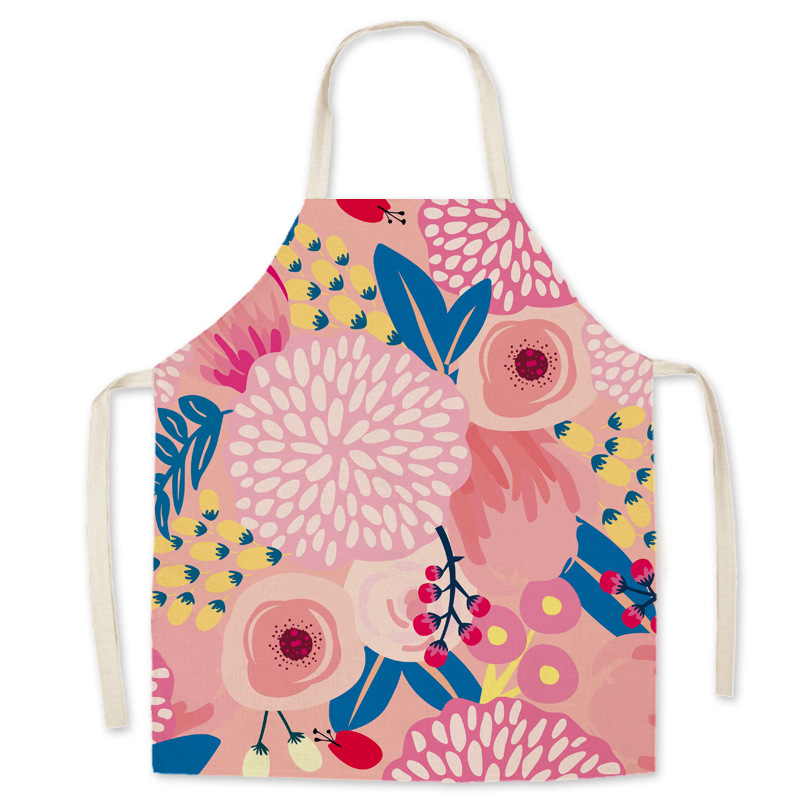 

Durable Kid Kitchen Aprons Household Waterproof Oil-Proof Comfortable Leaves Sleeveless Linen Printing Work Apron Cooking Baking Bibs JY0724