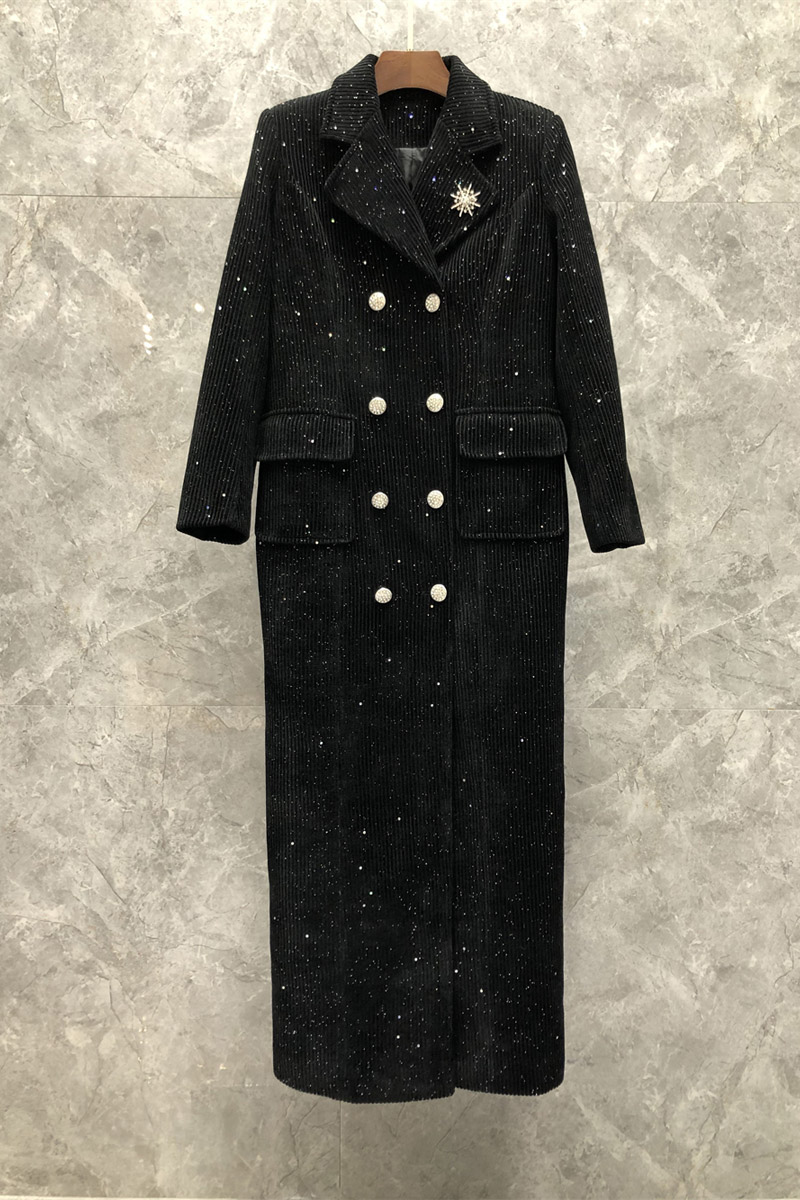 

Corduroy Korean Style Niche Suit Jacket Womens Clothing European Goods Autumn New Long Coat 9BB, Black