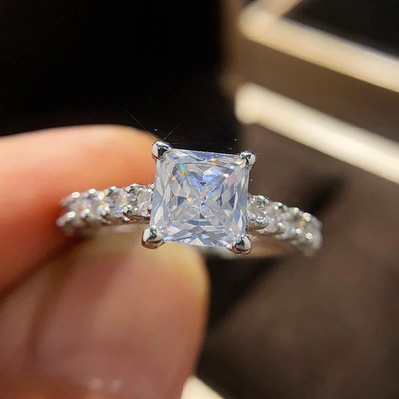 

Wedding Rings CAOSHI Classic Band Eternity For Women Silver Color With Princess Cut Cubic Zirconia Top Quality Delicate Jewelry