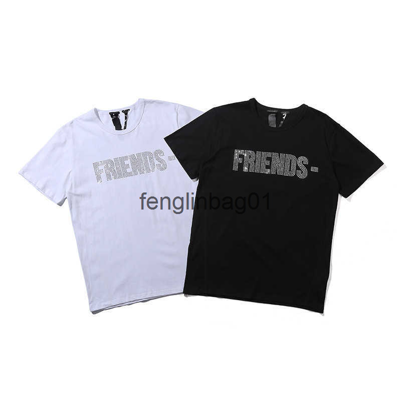

Fashion brand Vlones New York limited hot diamond T-shirt high street hip hop big V short sleeve men's and women's summer, White;black