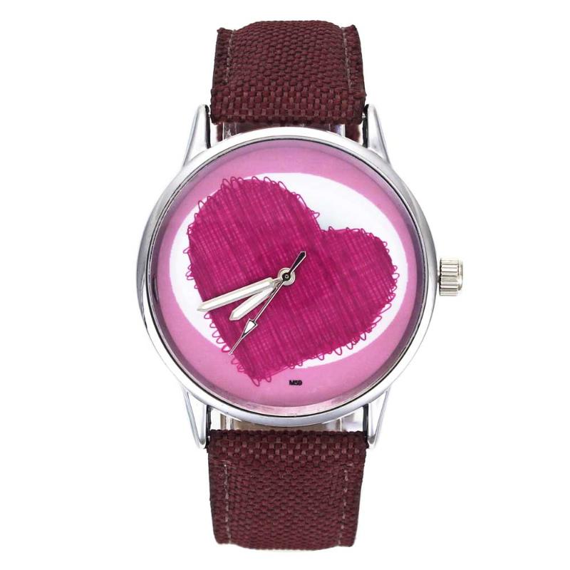 

Wristwatches Fashion Jewelry Gift Simple Cute Love Heart Shape Pattern Ladies Watches Colorful Canvas Band Quartz Wrist Watch For Women Men, Brown