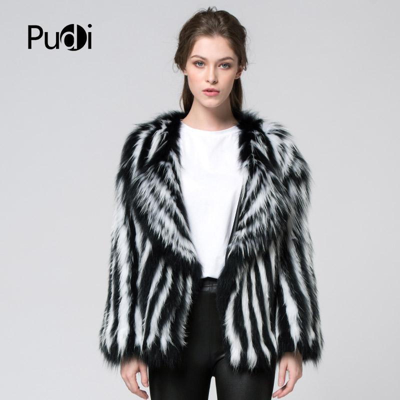 

Women's Fur & Faux CT7043 Women Knitted Real Raccoon Coat Full Sleeve Genuine Winter Brand Style Jacket Black White Color