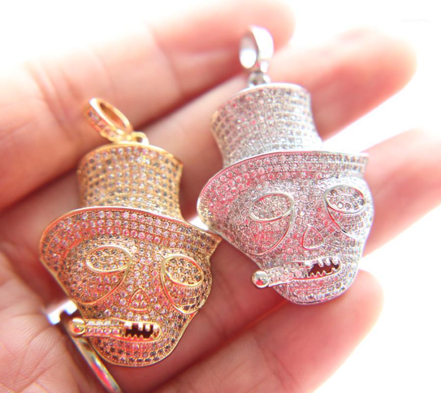 

24" FREE Chain Micro Pave Full Cubic Zirconia Cool Skull Pendant Iced Out Bling Men Necklace