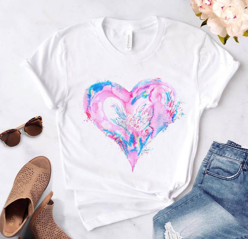 

women female t shirt love heart lady casual harajuku streetwear short sleeve o neck tees camisetas mujer, White