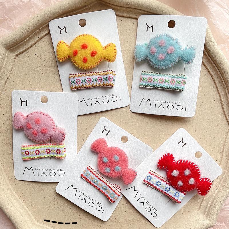 

Hair Accessories Autumn And Winter Cute Candy Cartoon Hairpin Embroidery Girls Side Clip Baby Broken Set, Slivery;white