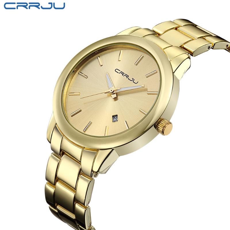 

Wristwatches CRRJU Montre Homme Relogio Women Gold Mens Watches Top Clock Men Golden Quartz-Watch Male Wrist Watch, Slivery;brown