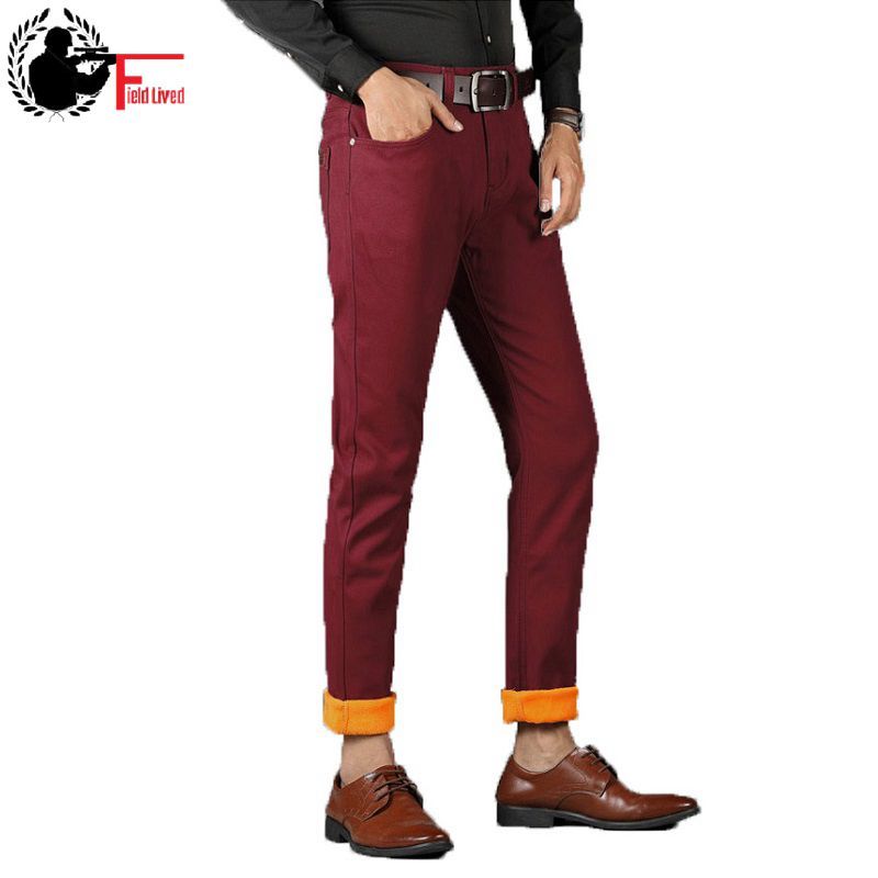 

Mens Fleece Pants Stretch Thicken Warm Trousers Male Regular Straight Smart Business Dress Jogger Blue Khaki Big Size 44 210518, Black