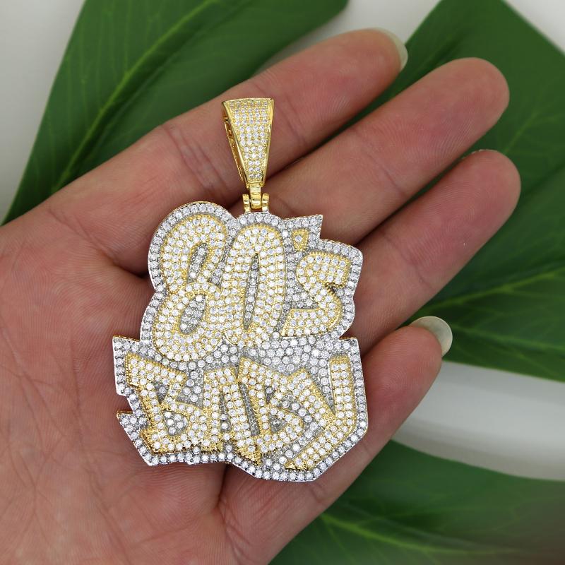 

Chains Hip Hop Iced Out Bling Full 5A Cubic Zirconia 80's Baby Charm Pendants Necklaces With Rope Chain For Men Fashion Letter Jewelry, Silver