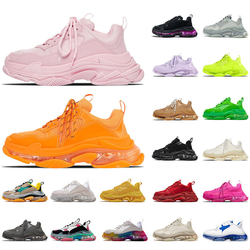 

Fashion Women Mens Designer Shoes Balen ciagas Triple S Trainers Clear Sole Sneakers Tripler Platform 17FW Paris Crystal Bottoms Vintage Cherry blossom powder, D36 36-40