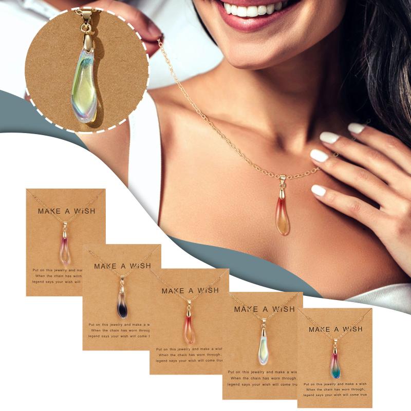 

Chains Waterdrop Shape Pendant Necklaces For Women Girls Ladies Multicolor Opal Necklace Clavicle Choker Fashion Party Jewelry Gifts, Silver