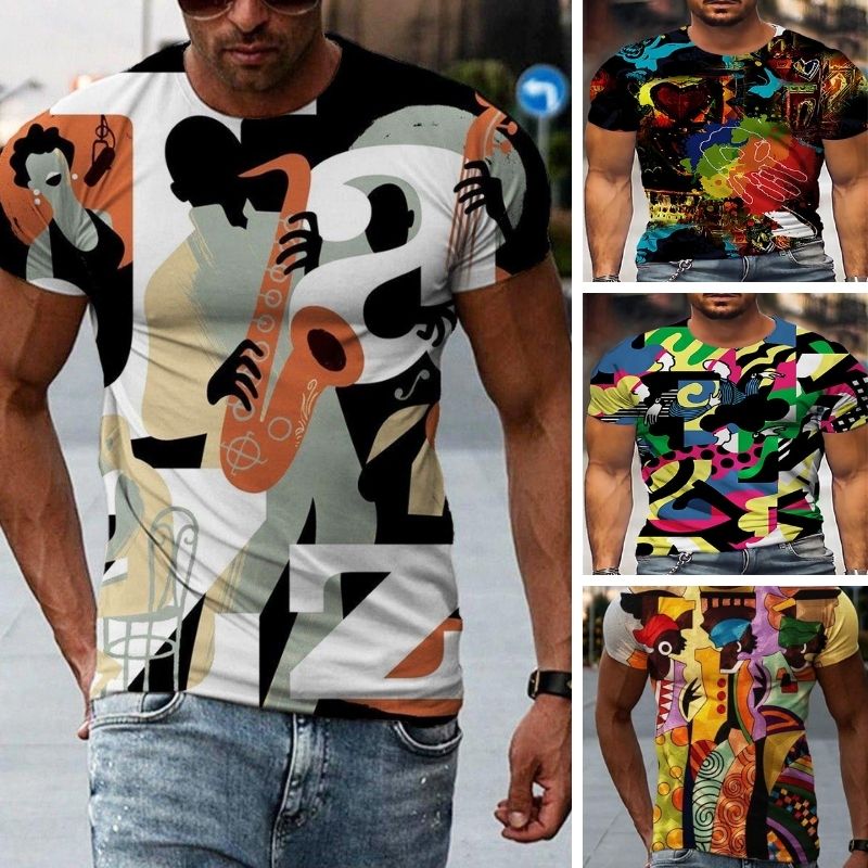 

Colorful color matching men' 3D T shirt graphic optical illusion short sleeve party top street punk and gothic crew neck summer, Picture 12