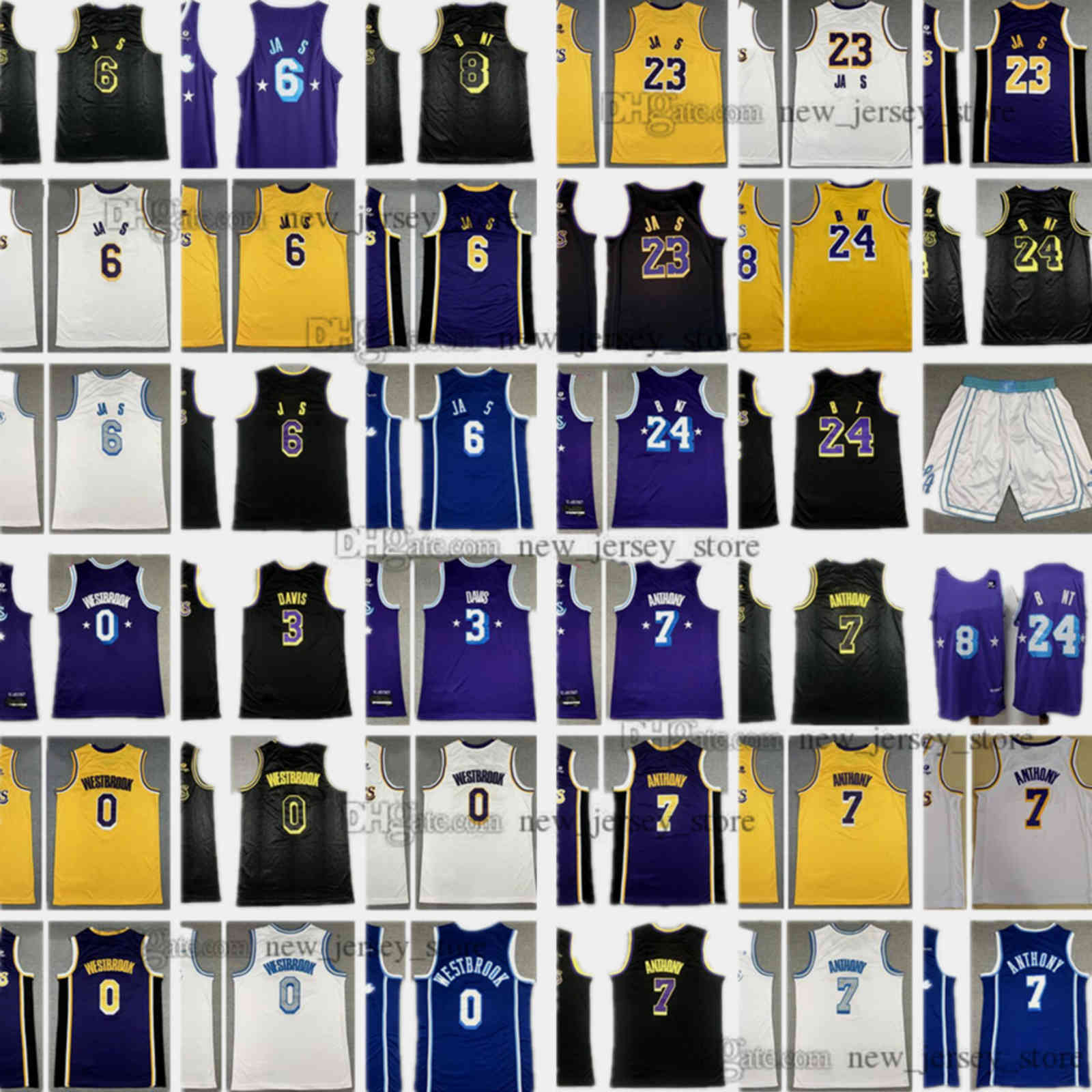

2022 New Diamond 75th Anniversary City Basketball 6James Jerseys Purple 23Lebron Carmelo7Anthony 3Davis Russell0Westbrook Jersey Stitched Yellow White Shorts, As the picture