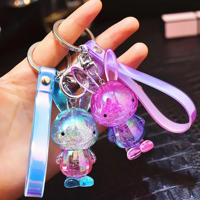 

Keychains Girl Car Bag Pendant Key Chain Gift Jewelry Korean Colorful Crystal Keychain Acrylic Doll Keyring For Women 2021