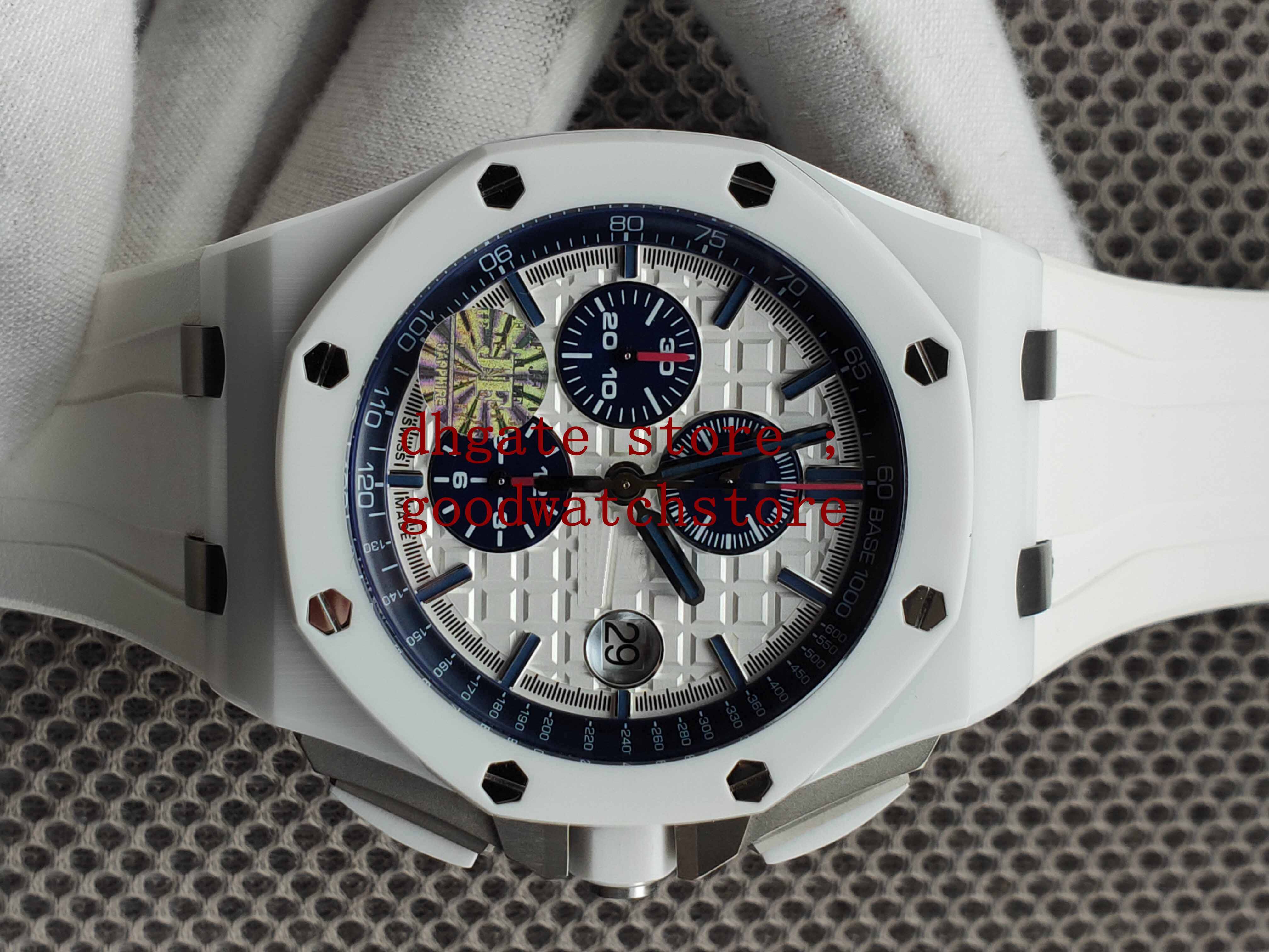 

Mens Maker Super JF Wristwatches Quality ETA 3126 Chronograph Checkered Ceramic dial with White Rubber Diver's Movement Men's Sport Watches