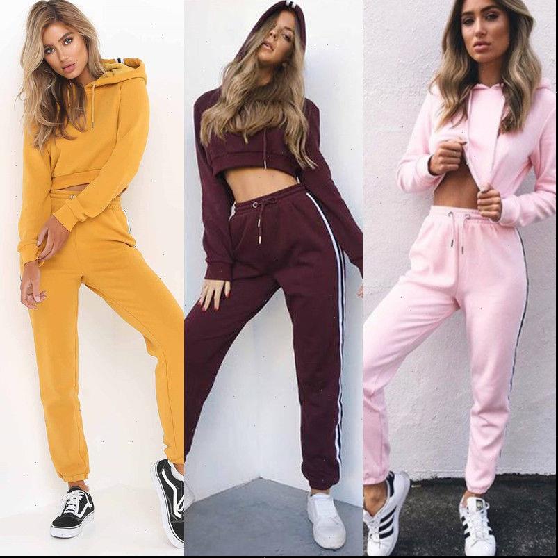 

tracksuit 2pcs women tracksuits set hoodies crop side stripe pants hooded 2 pieces sets autumn clothing suits female, Gray