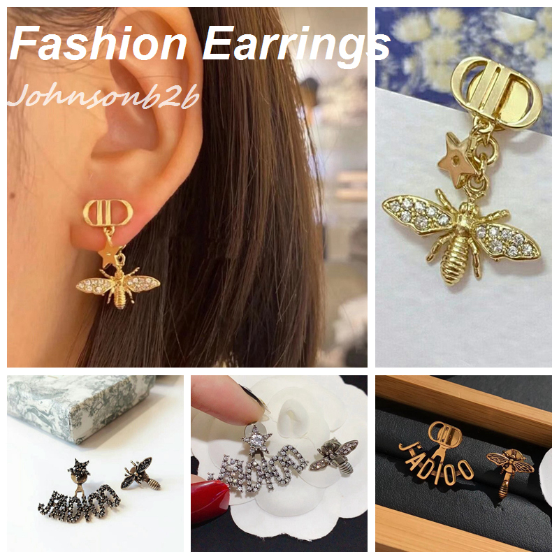 

Fashion Retro cd Bee Home charm Earrings snap crystal statement dangle earring jewelry by Luxury Designer Brand Gifts for Women Girls with f, Silver