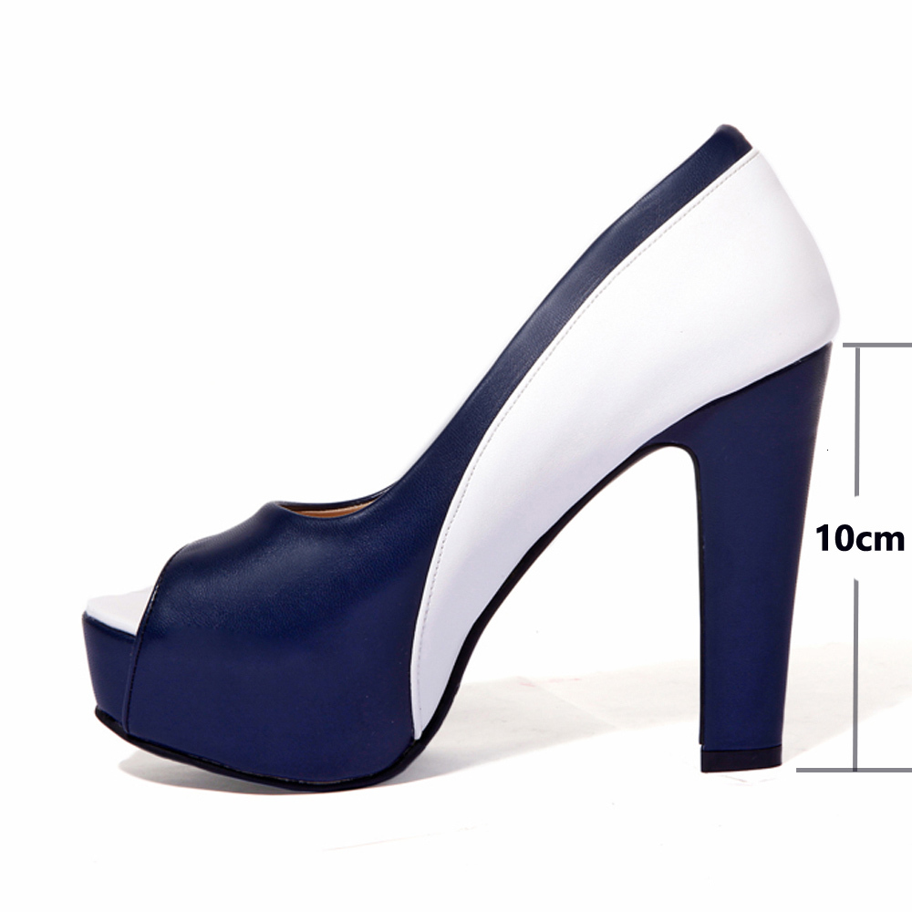 

Dress Shoes high platform shoes, women, heels, office mixed colors, peep toe, spring, blue, large size 33-45 4II6, 1# shoe box