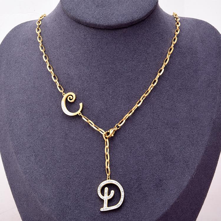 

Pendant Necklaces European Fashion Style Diamond Letter Necklace Personality 316 Stainless Steel Link Chain Tassel Wholesale, Silver