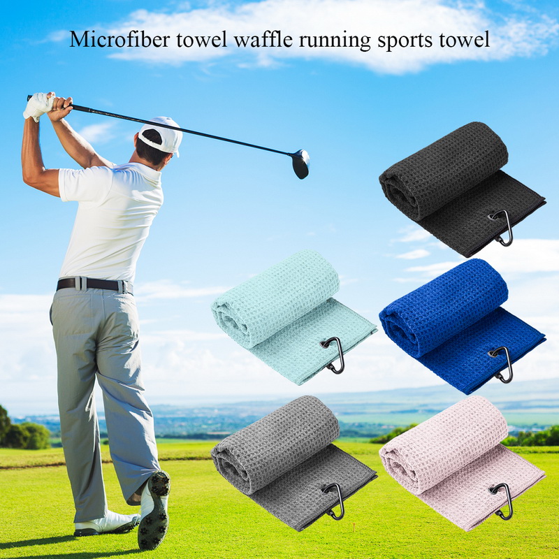 

Folded Microfiber Waffle Golf Towel with Carabiner Clip Sports Running Yoga Soft Towels