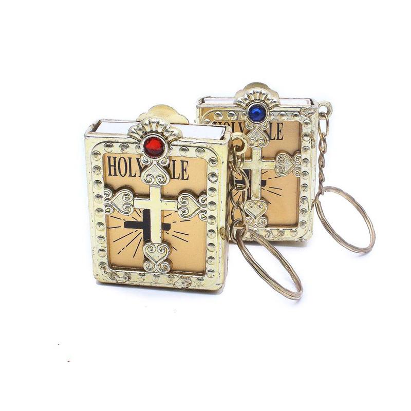 

Keychains 1piece Random Color Rhinestone Mini Holy Bible Keychain Book Paper Pendant Key Rings Religious Christian Jewelry Gift