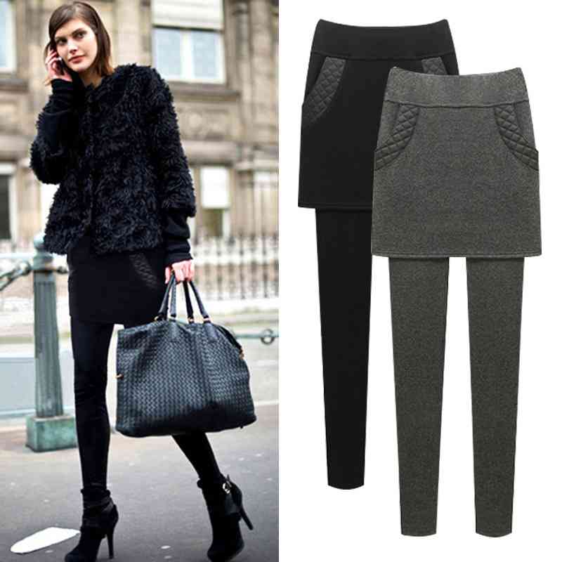 

6XL Plus Size Thicker Warm Women Winter Leggings Female Casual Outer Wear leggins Pants Skirt Sweatpants High Waist 210518, Black