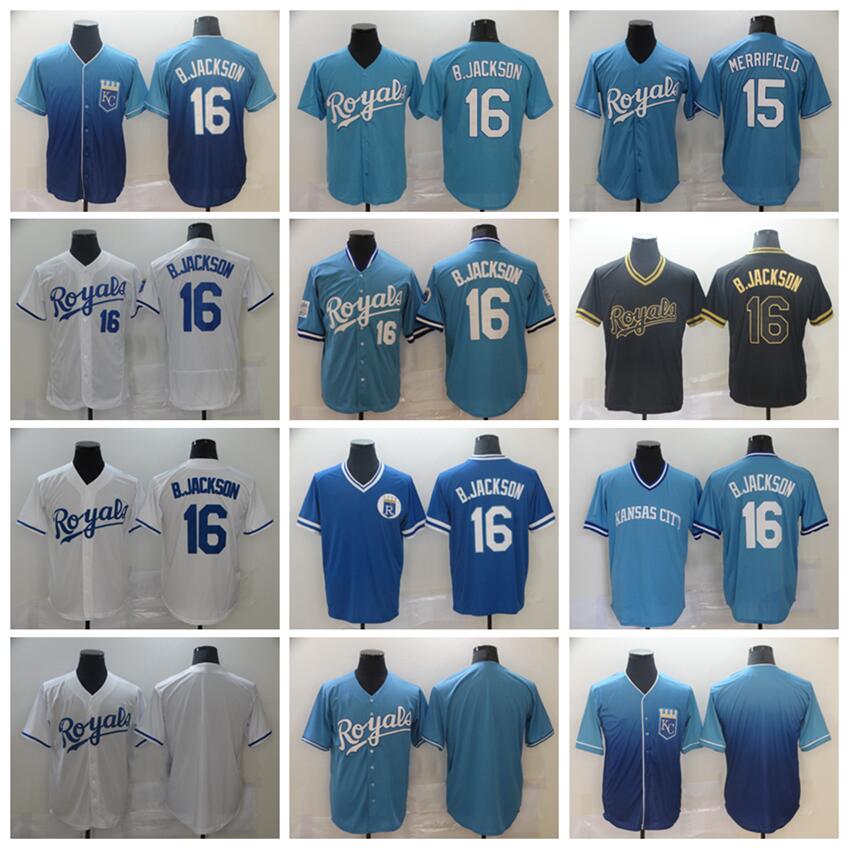 

Men Blank Baseball 16 Bo Jackson Jersey 15 Whit Merrifield Cooperstown Blue Black White Team Embroidery And Stitching Flexbase Pullover Cool Base High Quality, Blank blue