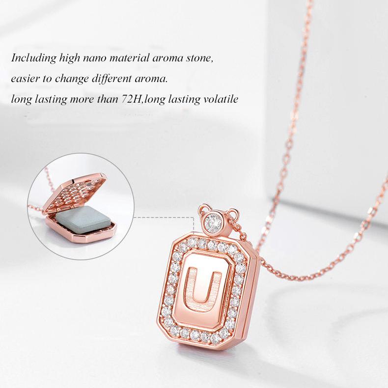 

Pendant Necklaces Perfume Bottle Shape Zircon Essential Oil Diffuser Necklace Aroma Jewelry Fragrance With Lock For Women, Silver