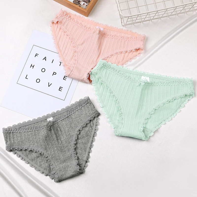 

Sweet Japanese Cotton Girls Panties Lace Retro Seamless Womens Briefs Elegant Low-waisted Sexy Ladies Underwear Comfortable 2021, As pics