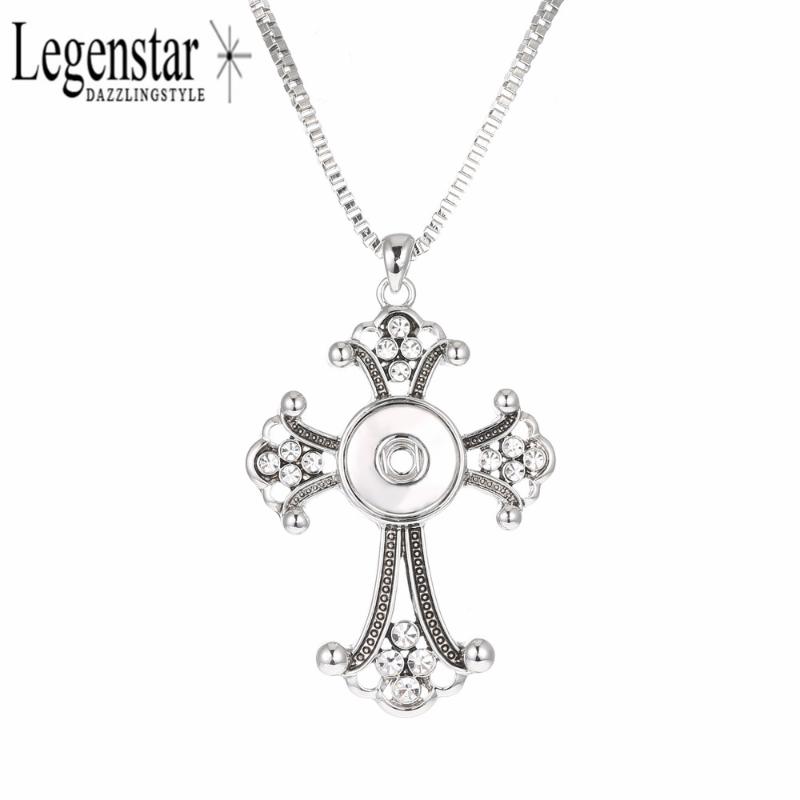 

Pendant Necklaces Legenstar 2021 18mm Cross With Rhinestones Snap Button Necklace Charm Statement Interchangeable Jewelry