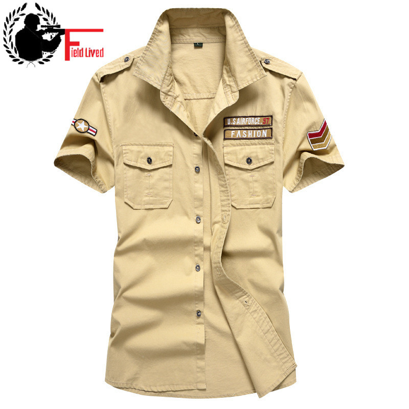 

Military Style Mens Shirts Army Short Sleeve Shirts 100 Cotton Slim Camisa Masculina Imported-china 6xl Plus Size Male Tops 210518, Army green