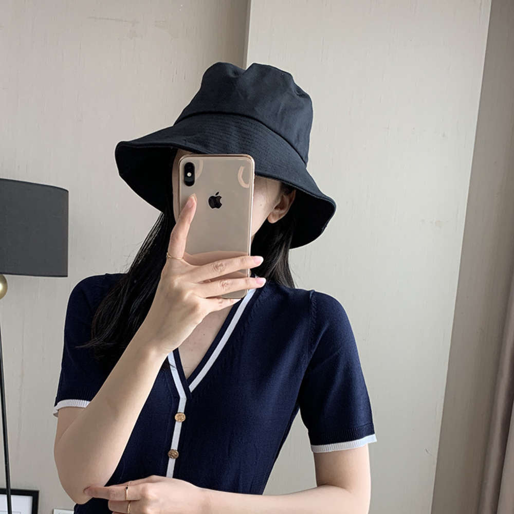 

Net red black fisherman's hat female summer little fresh Korean versatile sunscreen sun men's fashion, Blue;gray