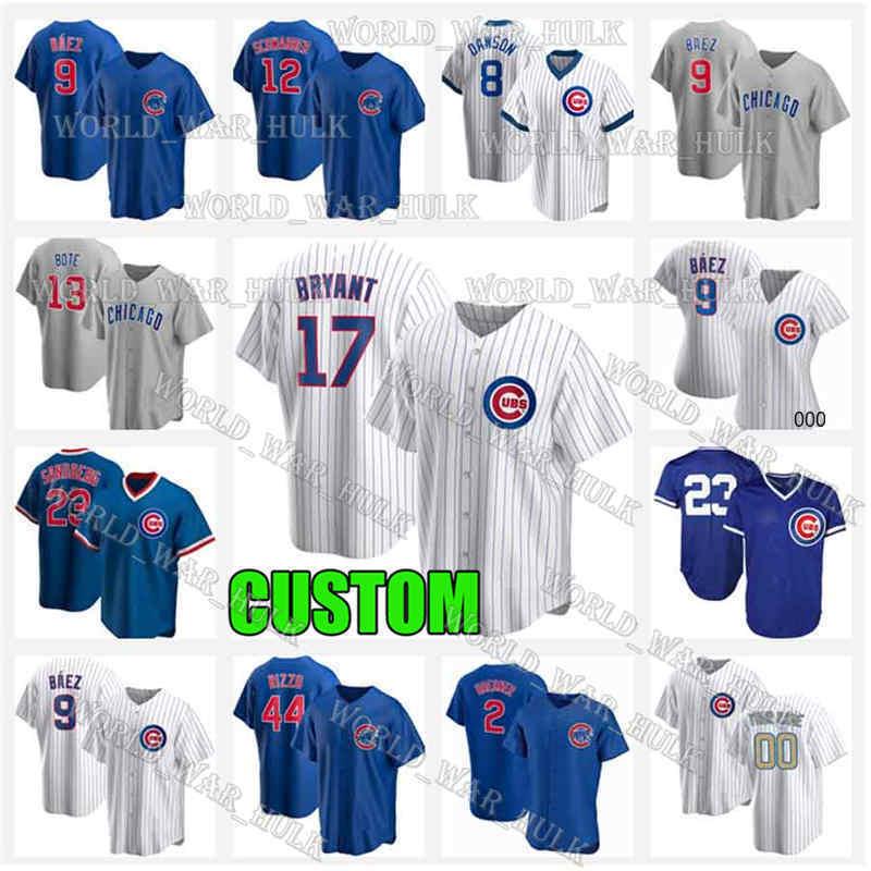 

17 Kris Bryant 44 Anthony Rizzo Baseball Jerseys 9 Javier Baez 23 Ryne Sandberg 12 Kyle Schwarber Nico Hoerner 34 Jon Lester Jersey Men, Blue;black